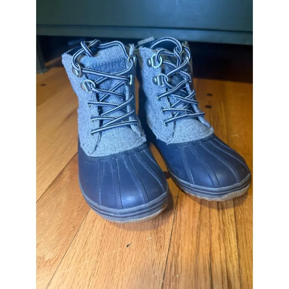 Sperry Bowline Duck Boots Kids Boys 12 Grey Wool Blend Rubber Waterproof